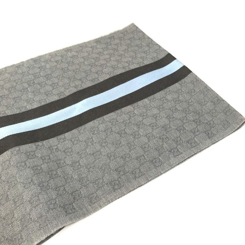 GUCCI 542984 GG fringe Scarf wool / silk Gray x blue x black - Picture 4 of 9